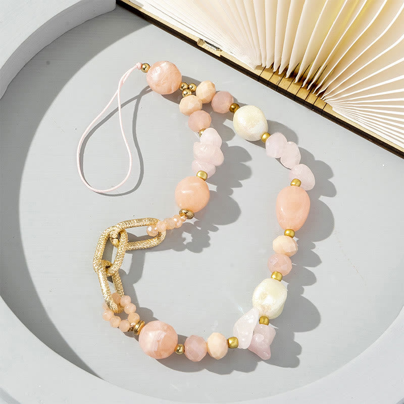 Sangle de téléphone en chaîne perlée en pierre naturelle irrégulière Olivenorma