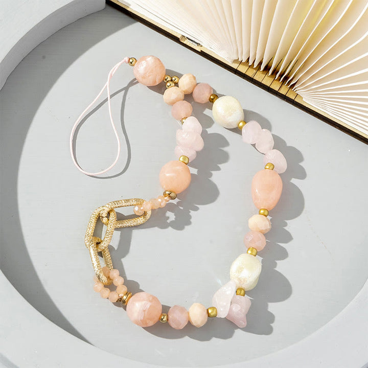 Sangle de téléphone en chaîne perlée en pierre naturelle irrégulière Olivenorma