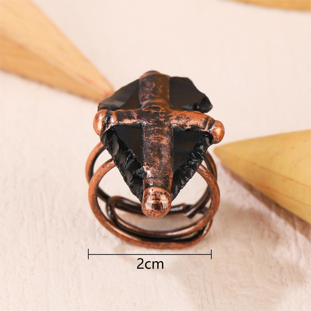 Bague en forme de croix avec bouclier en obsidienne naturelle Olivenorma
