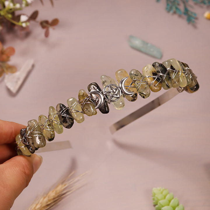 Couronne en cristal tissée en forme d'étoile de lune et de gravier naturel Olivenorma