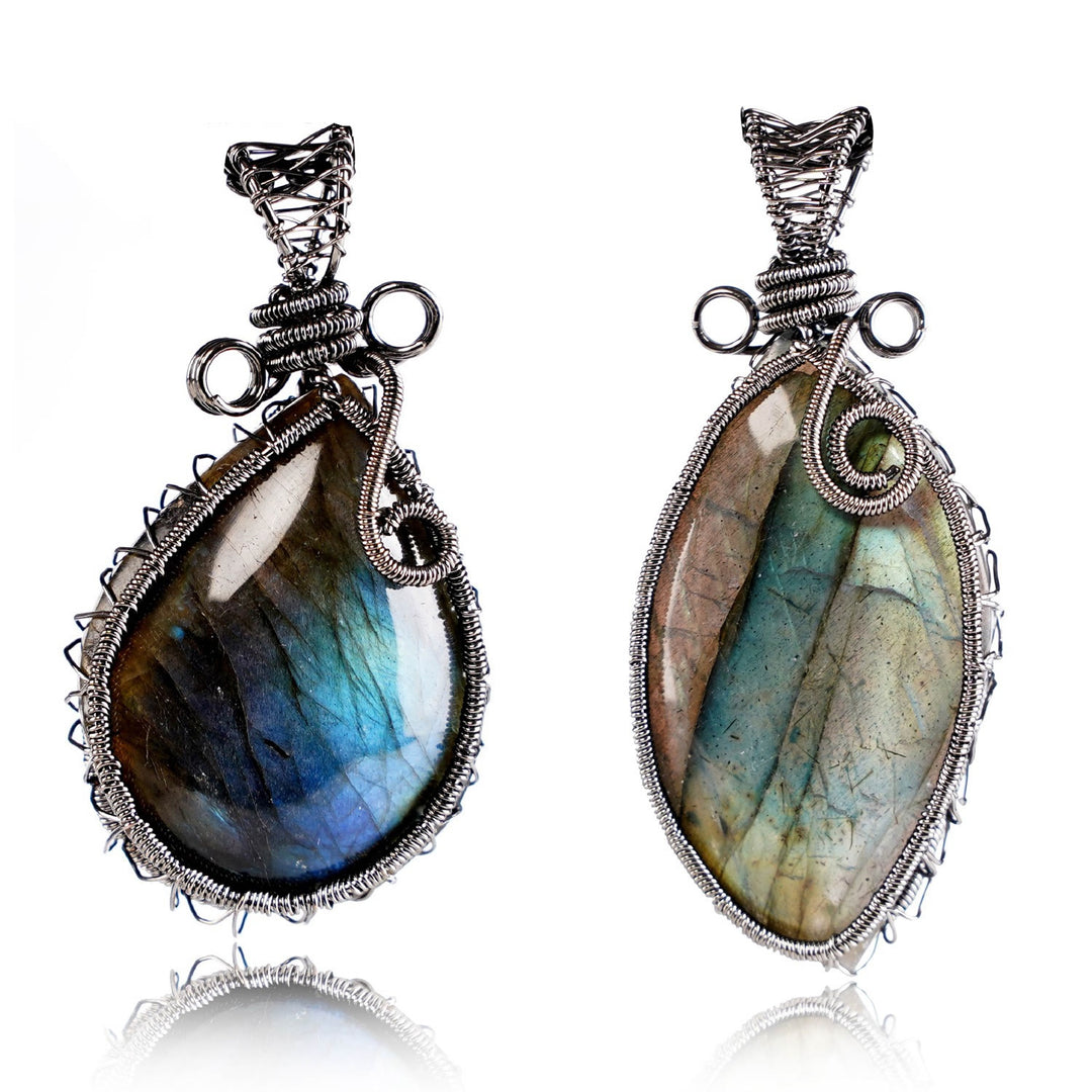 Collier avec pendentif en fil de fer amorphe en labradorite naturelle Olivenorma