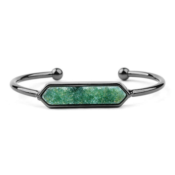 Bracelet manchette en cuivre et métal avec grappe de cristaux naturels Olivenorma