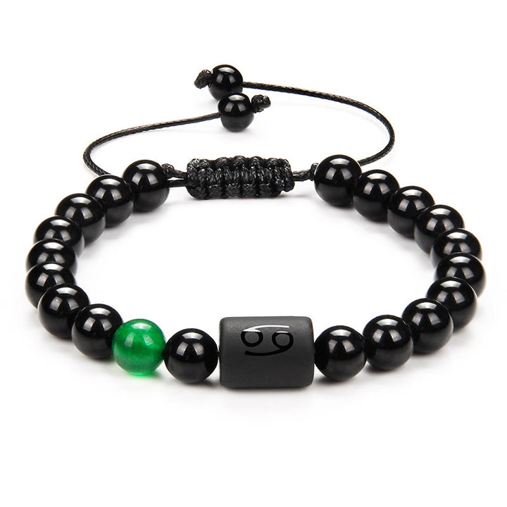 Bracelet tissé pour homme en onyx noir naturel avec signe du zodiaque Olivenorma