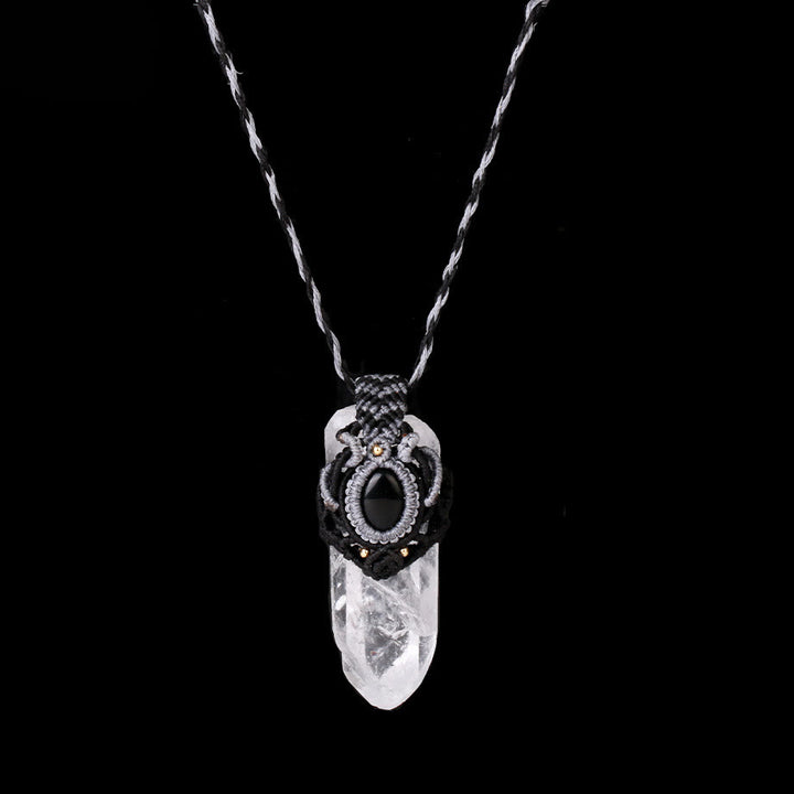 Collier pendentif en pierre naturelle tressée en quartz clair Olivenorma