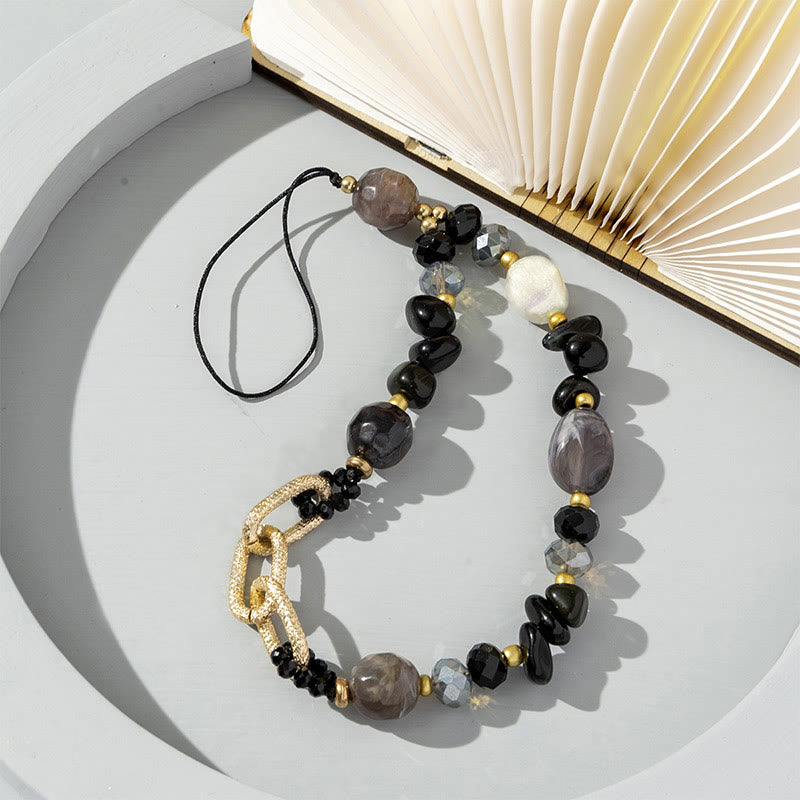 Sangle de téléphone en chaîne perlée en pierre naturelle irrégulière Olivenorma