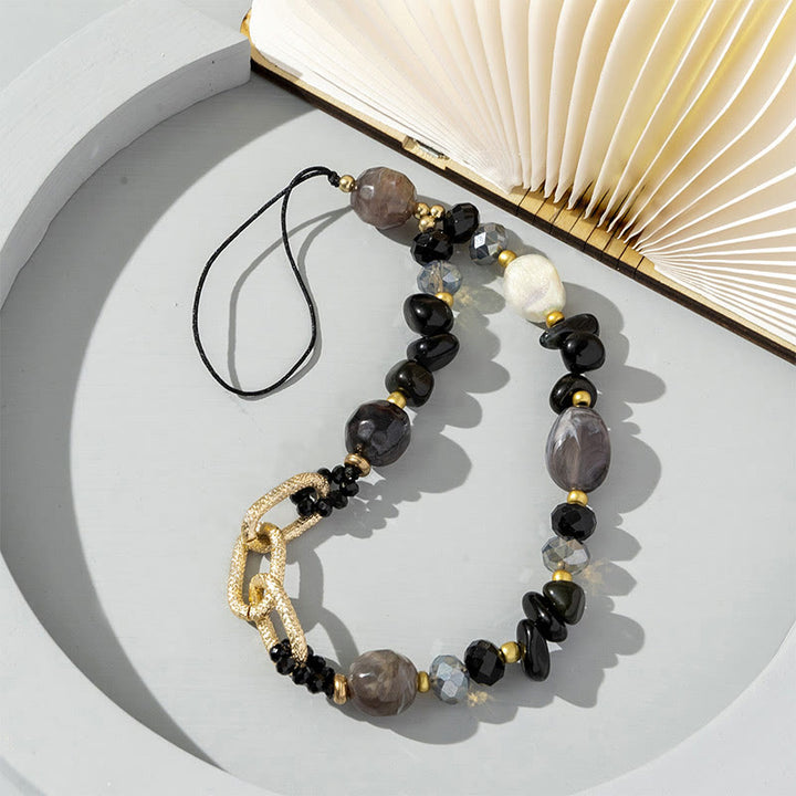 Sangle de téléphone en chaîne perlée en pierre naturelle irrégulière Olivenorma