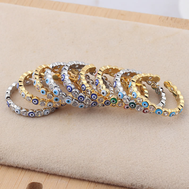 Bague ajustable en zircon blanc avec mauvais œil coloré Olivenorma