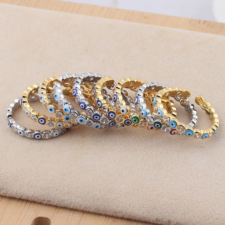 Bague ajustable en zircon blanc avec mauvais œil coloré Olivenorma