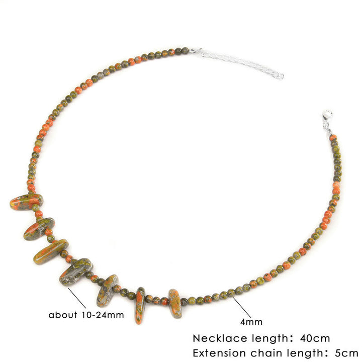 Collier bohème en pierre naturelle de défense Olivenorma avec perles de 4 mm