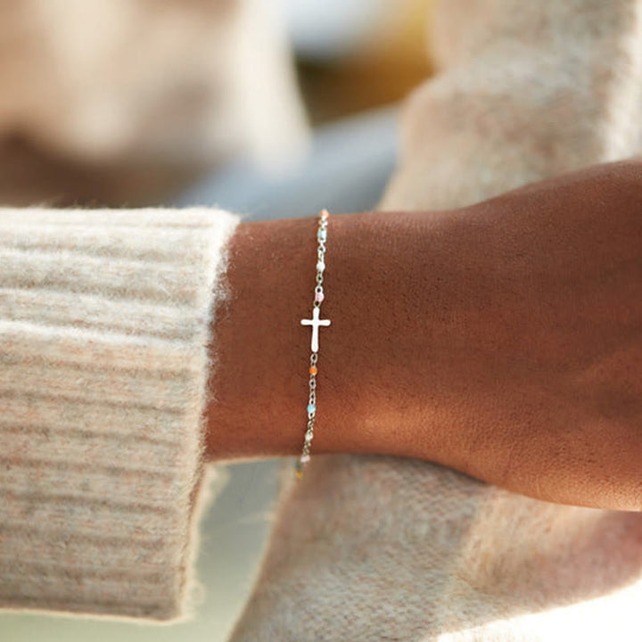 Bracelet en émail coloré avec croix du Christ Olivenorma