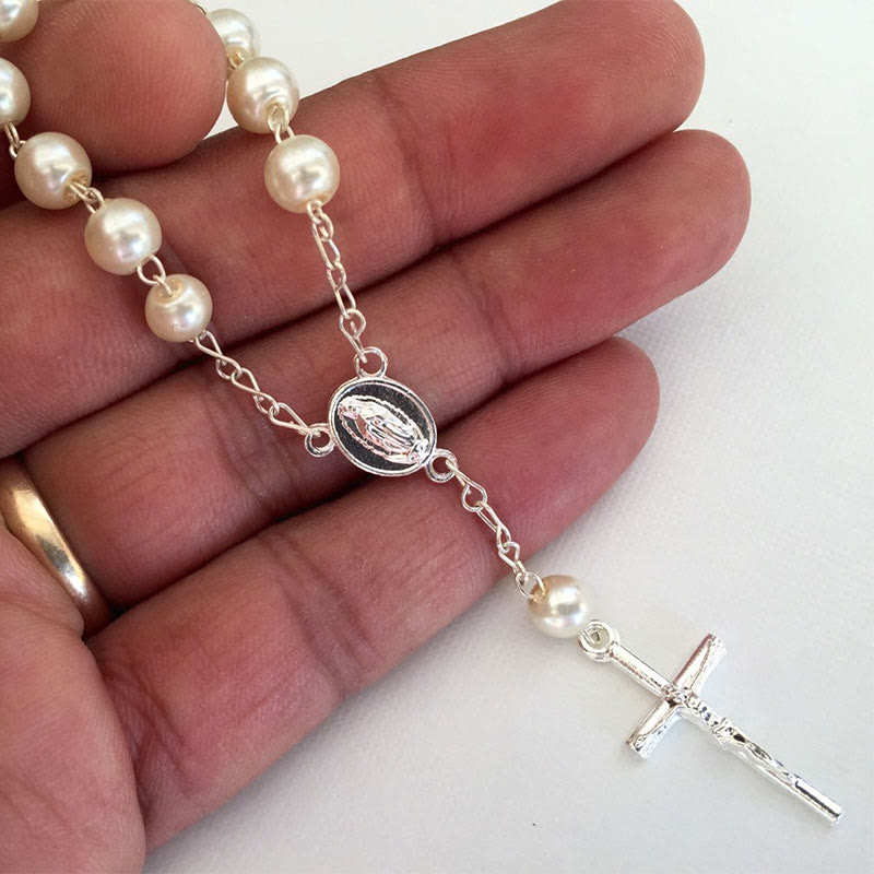 Bracelet chapelet en perles avec croix de la Vierge Marie Olivenorma