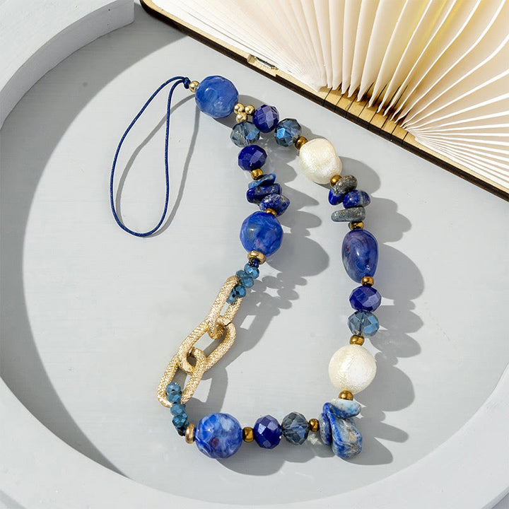 Sangle de téléphone en chaîne perlée en pierre naturelle irrégulière Olivenorma