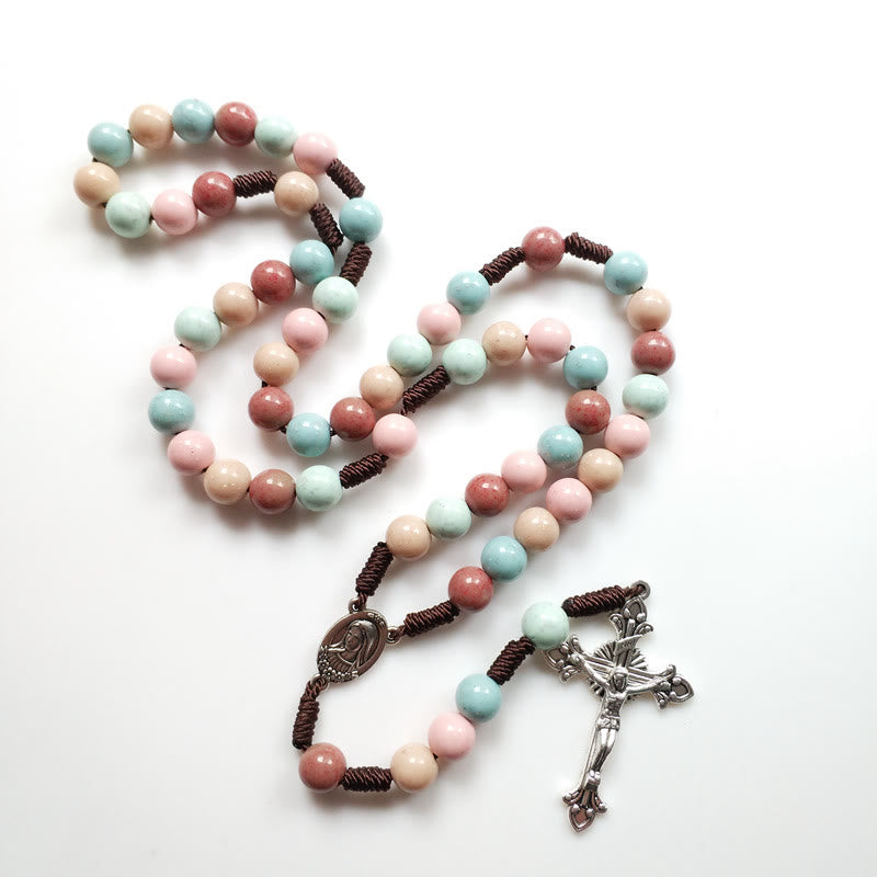 Collier chapelet et médaille de Marie avec perles colorées Olivenorma