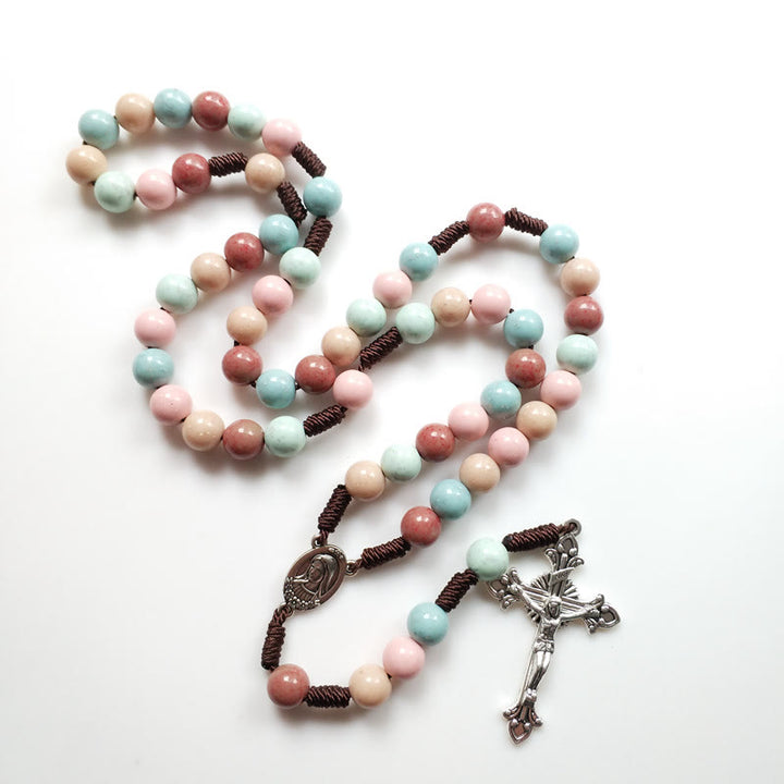 Collier chapelet et médaille de Marie avec perles colorées Olivenorma
