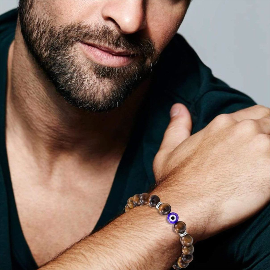 Bracelet pour homme en perles d'obsidienne œil de tigre et mauvais œil Olivenorma
