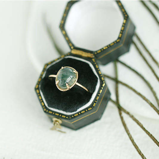 Bague en argent 925 avec agate mousse ovale naturelle Olivenorma