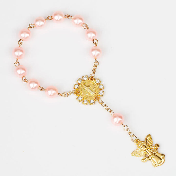 Bracelet chapelet chrétien avec pendentif ange doré de 8 mm Olivenorma