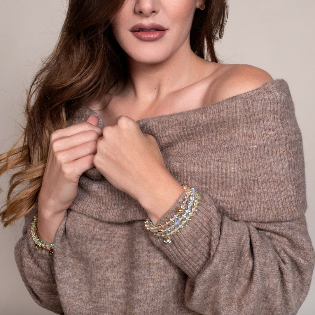 Bracelet en perles de verre cristal jaune pâle Olivenorma