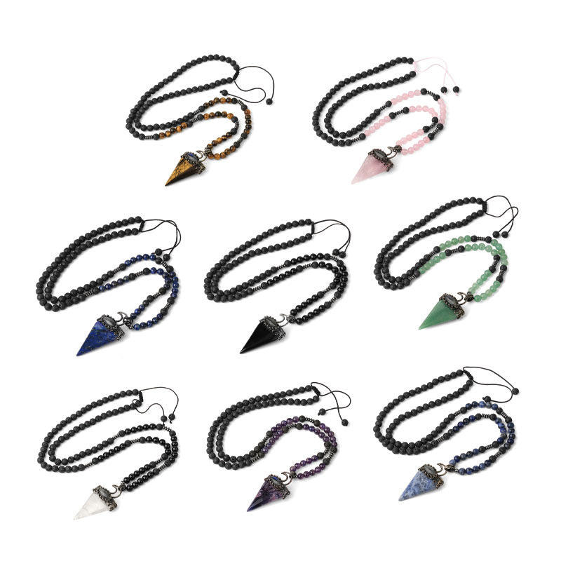Collier de perles de méditation prismatiques en pierre naturelle Olivenorma
