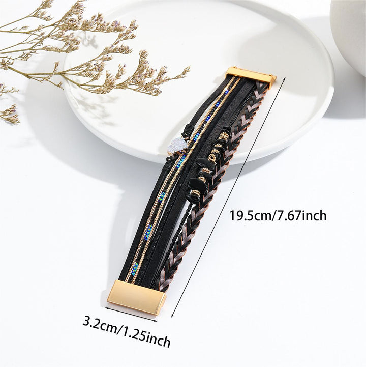 Bracelet en cuir avec breloque en forme de cœur et perles en cristal naturel Olivenorma