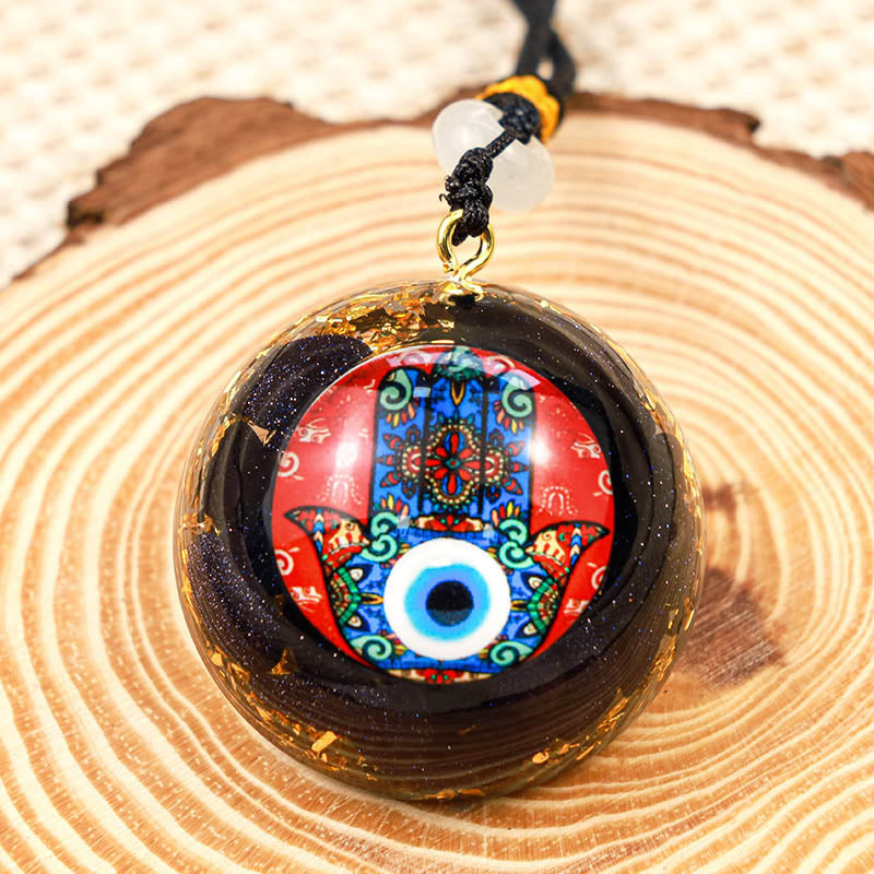 Collier Hamsa de protection en grès bleu
