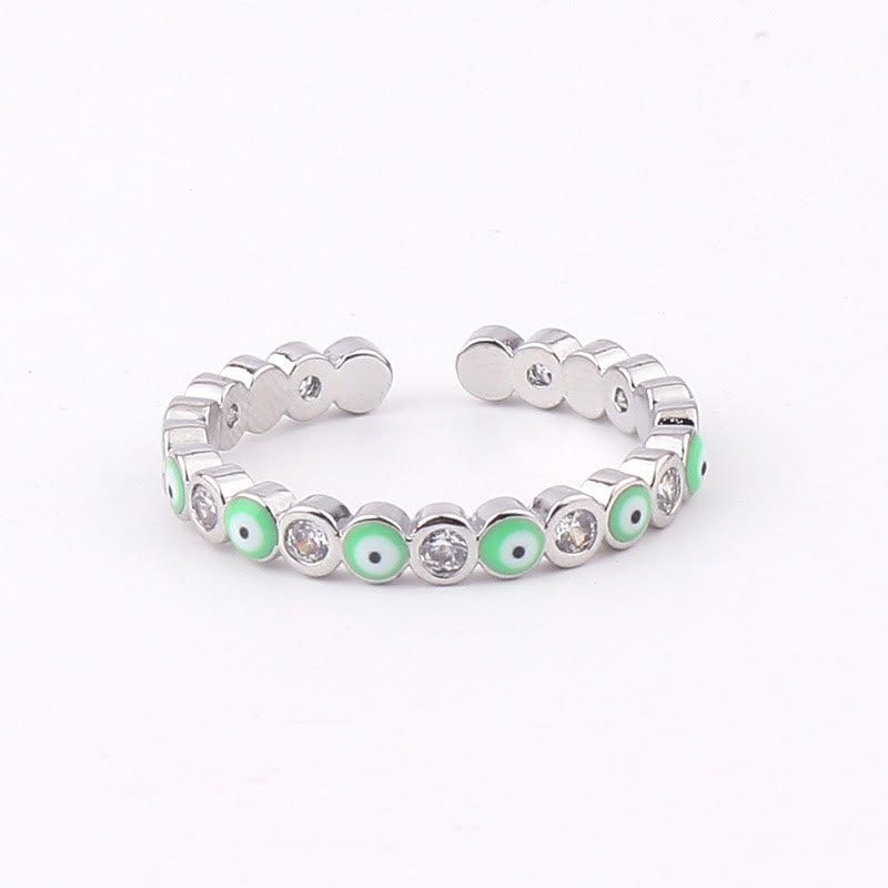 Bague ajustable en zircon blanc avec mauvais œil coloré Olivenorma