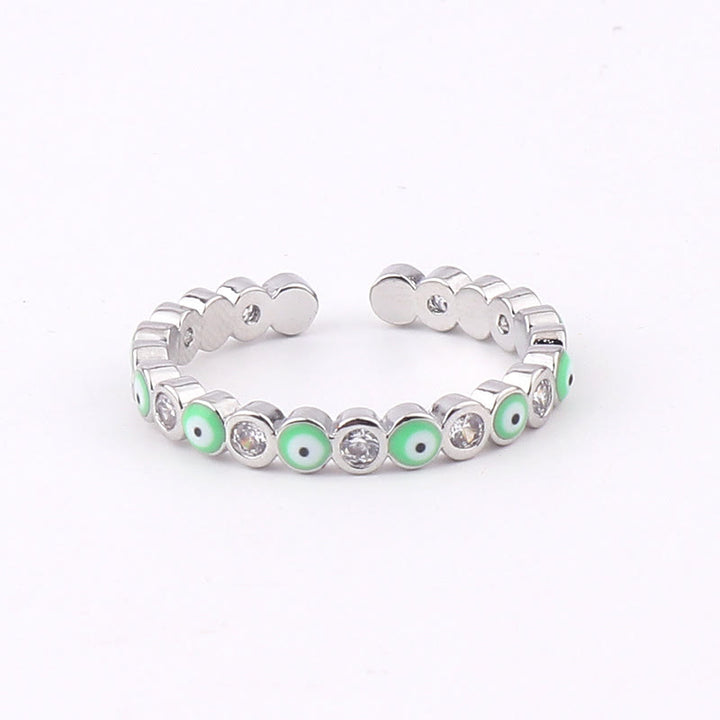 Bague ajustable en zircon blanc avec mauvais œil coloré Olivenorma