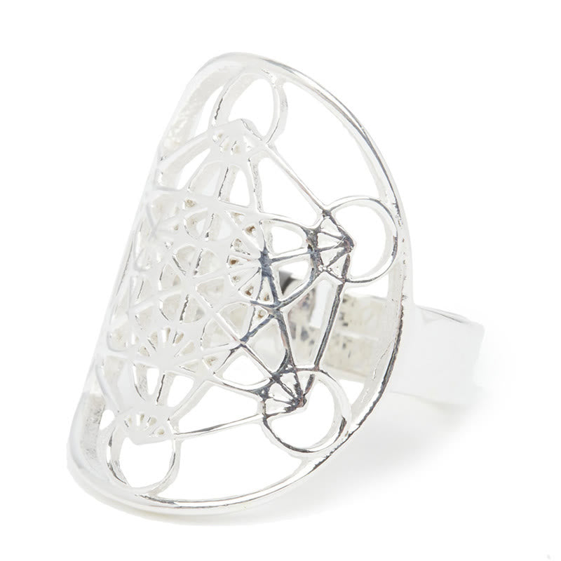 Bague ajustable en acier inoxydable avec symbole du cube de Métatron Olivenorma