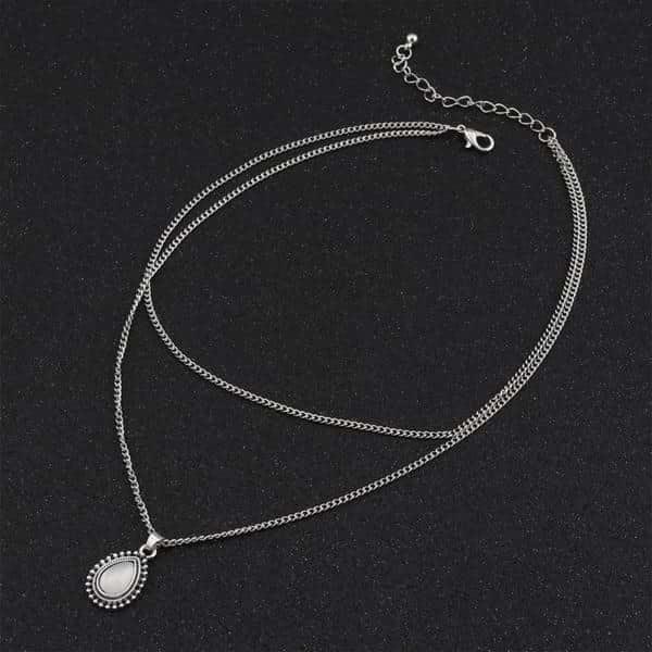 Collier ras du cou double en pierre de lune en forme de goutte Olivenorma