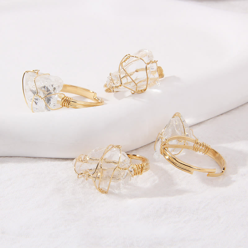 Bague en pierre précieuse naturelle irrégulière enroulée en fil de fer brut Olivenorma