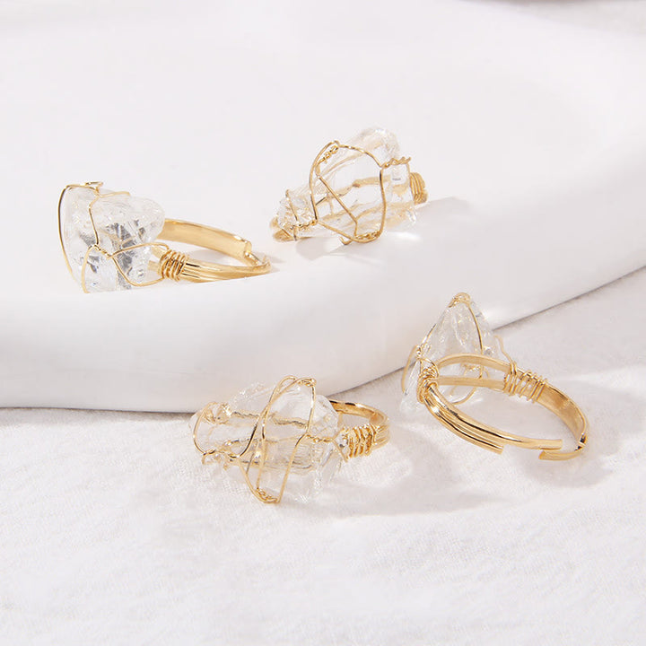 Bague en pierre précieuse naturelle irrégulière enroulée en fil de fer brut Olivenorma