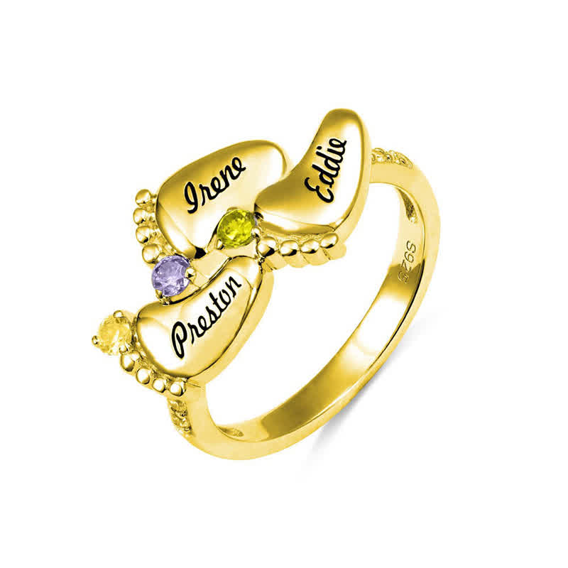 Bague créative avec pierres de naissance gravées pour pieds de bébé Olivenorma