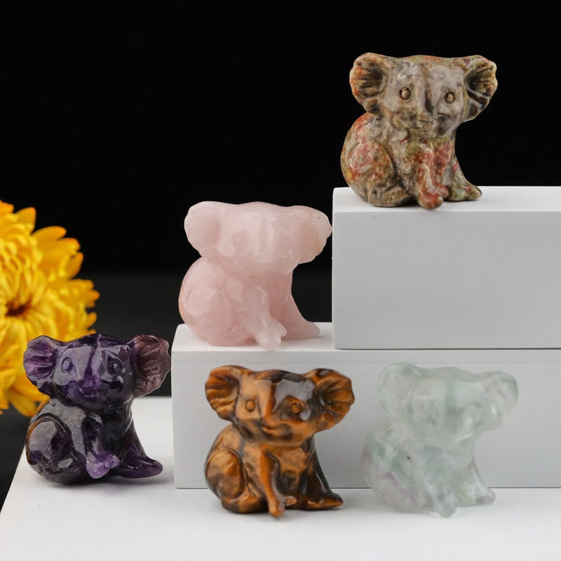 Olivenorma 1,2 pouces sculpté mignon koala figurine décoration en pierre précieuse