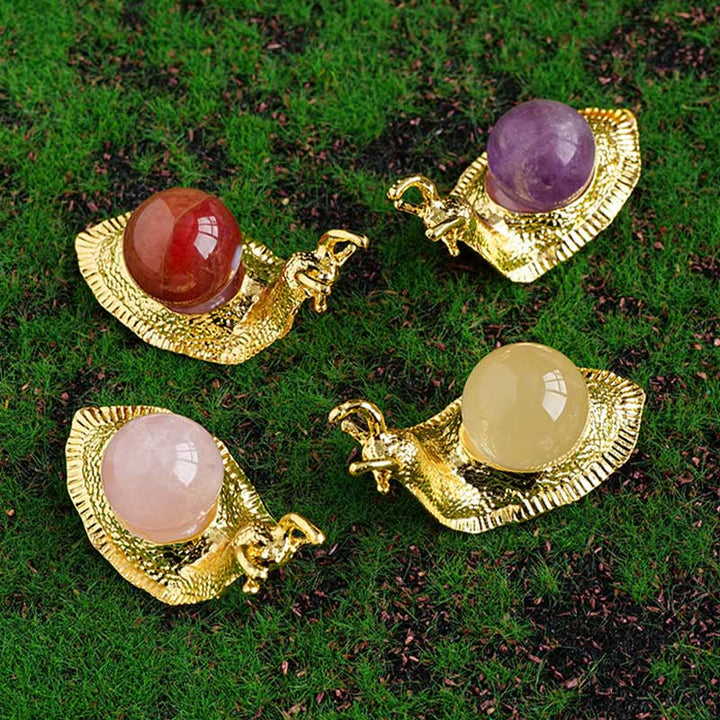 Support de boule de cristal naturel Olivenorma, petite décoration en pierre précieuse en forme d'escargot
