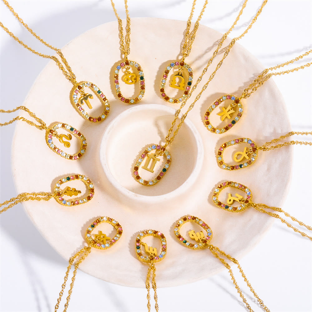 Collier constellation du zodiaque ovale ajouré en zircon Olivenorma