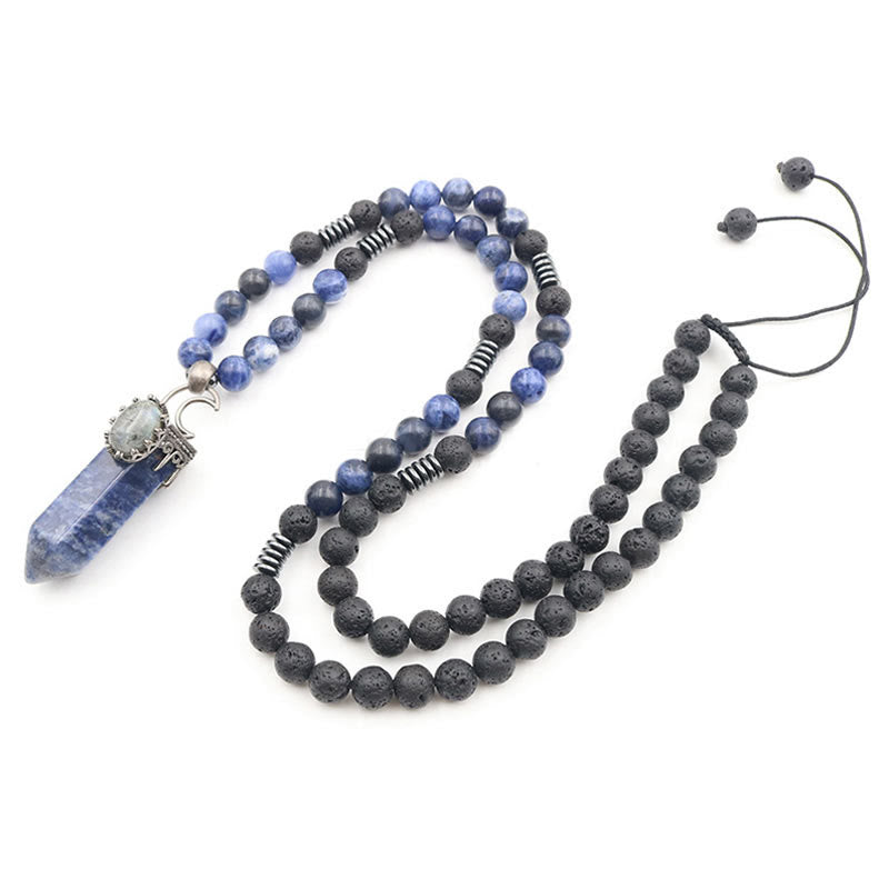 Collier Mala avec pendentif en forme de prisme hexagonal en cristal naturel Olivenorma
