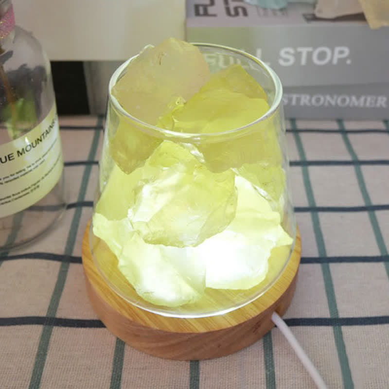 Lampe en cristal ou en sel rose de l'Himalaya en forme de coupe de feu Olivenorma