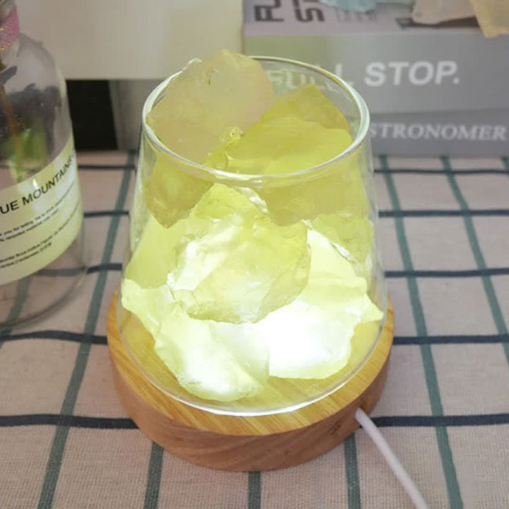 Lampe en cristal ou en sel rose de l'Himalaya en forme de coupe de feu Olivenorma