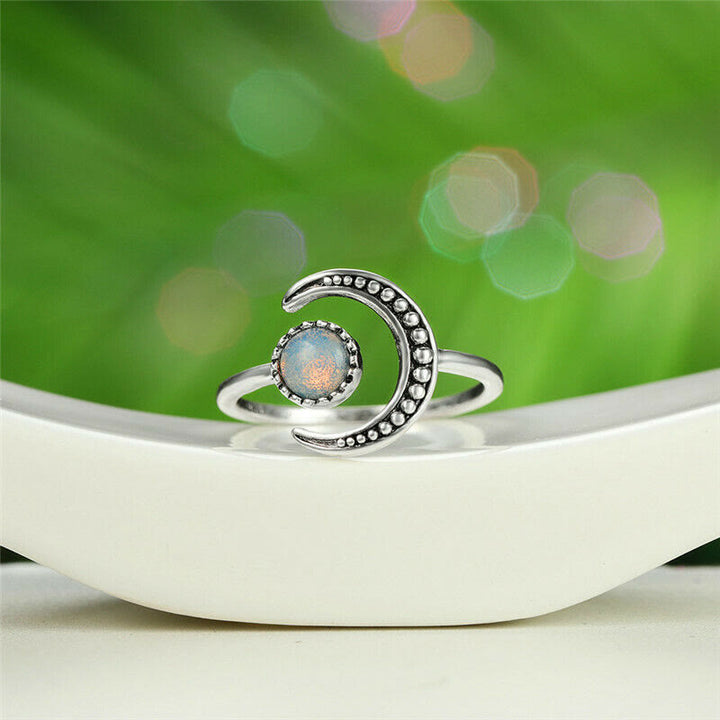 Bague ouverte en pierre de lune avec accessoire lune et soleil Olivenorma