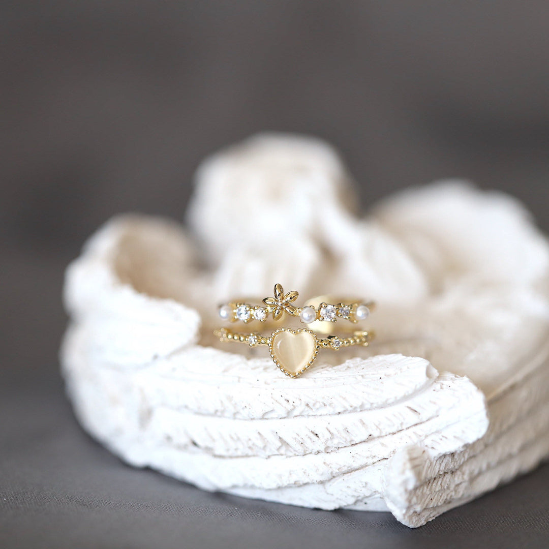 Bague ajustable en pierre œil de chat et zircon blanc Olivenorma