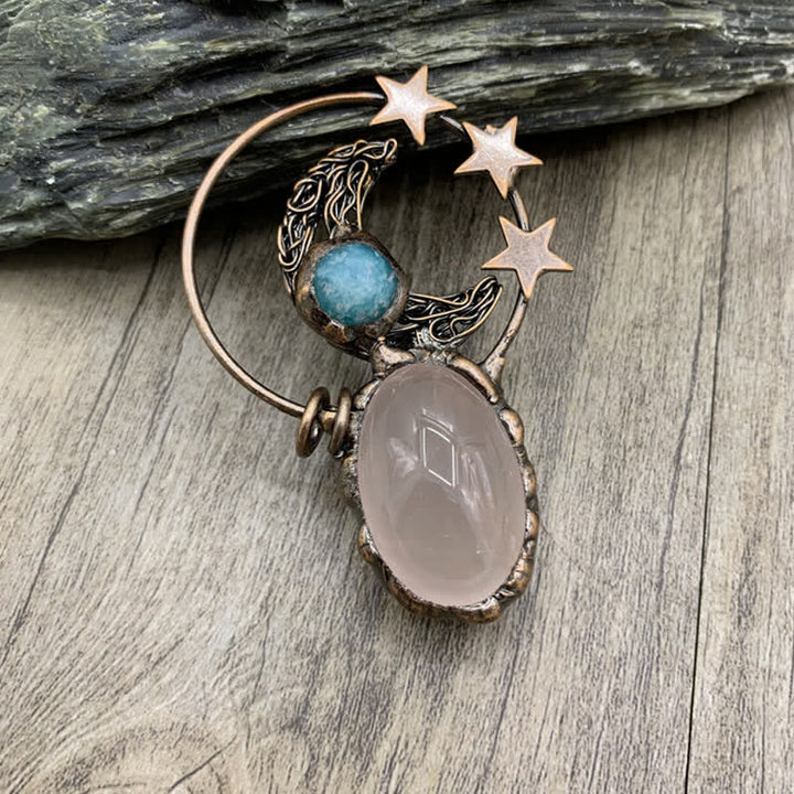 Collier Bohemia Olivenorma en quartz rose et améthyste avec étoile de lune