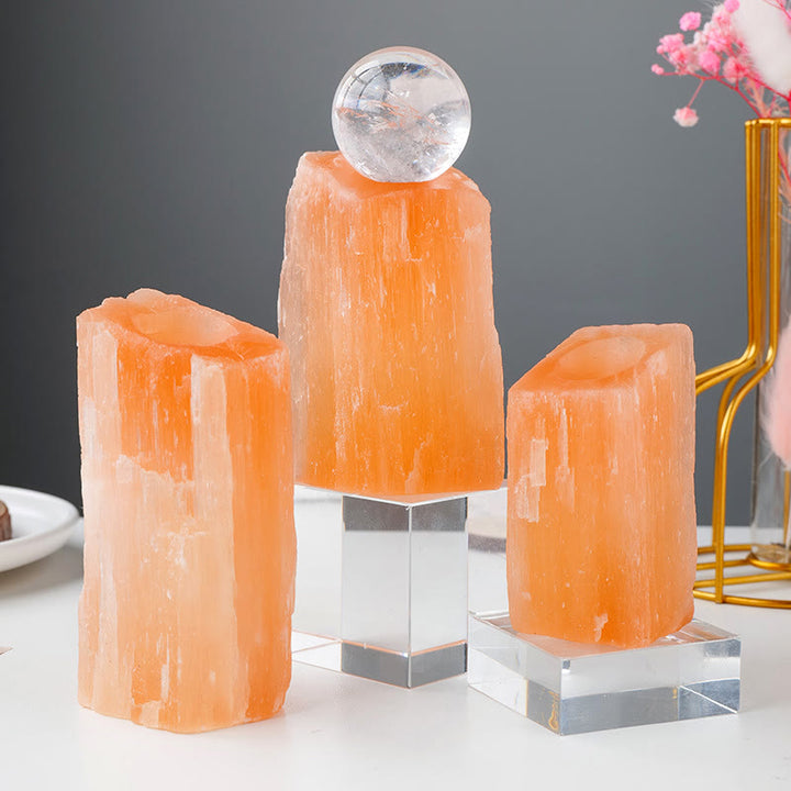 Support de sphère en cristal de sélénite orange Olivenorma pour décoration de pierres précieuses