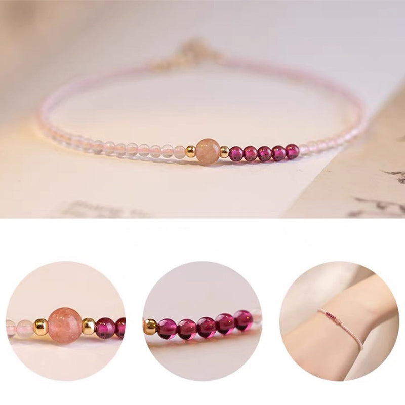 Bracelet de guérison en cristal rose avec quartz fraise