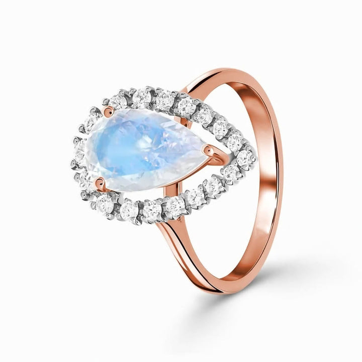 Bague Olivenorma en or rose S925 avec zircon blanc et pierre de lune en forme de goutte d'eau