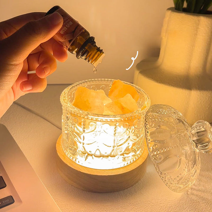 Lampe d'aromathérapie en cristal avec diffuseur en pierre sculptée Olivenorma