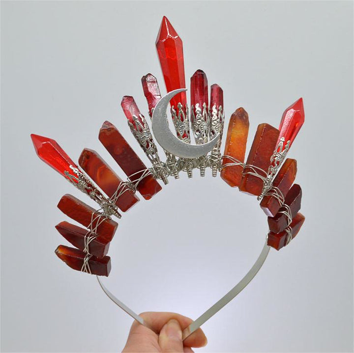 Couronne en cristal naturel de lune argentée faite à la main Olivenorma - Quartz rouge - image 3