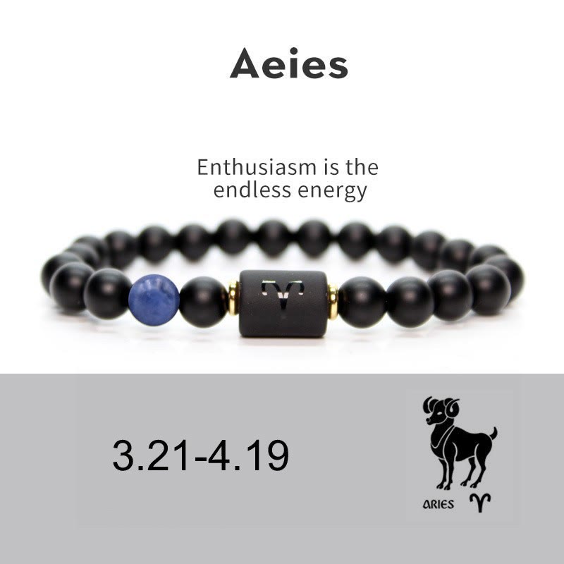 Bracelet homme en onyx noir naturel avec signe du zodiaque Olivenorma