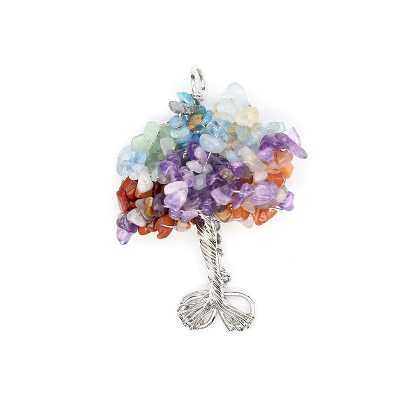 Collier pendentif arbre de vie chakra gravier cristal Olivenorma