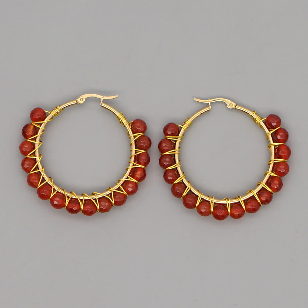 Boucles d'oreilles créoles larges en perles de cristal naturel Olivenorma Boho
