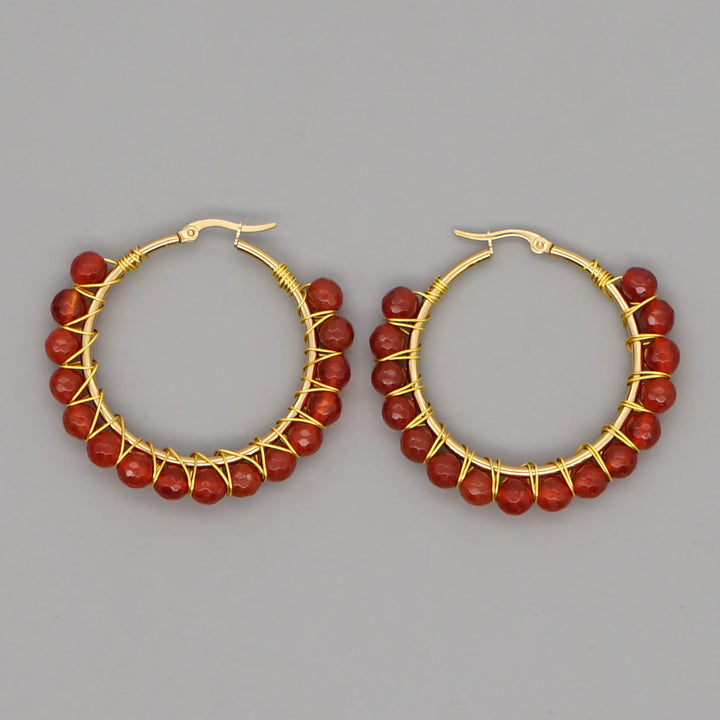 Boucles d'oreilles créoles larges en perles de cristal naturel Olivenorma Boho